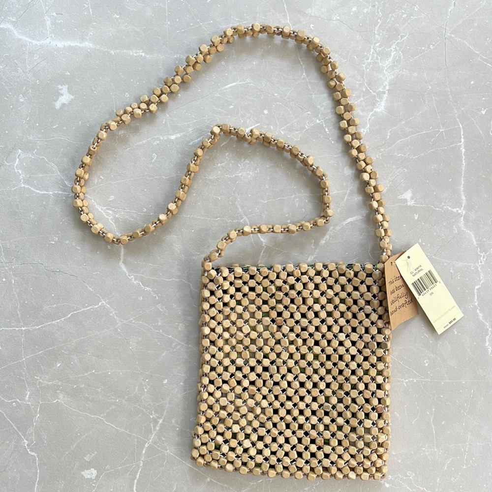 Wooden Beaded Crossbody Shoulder Bag